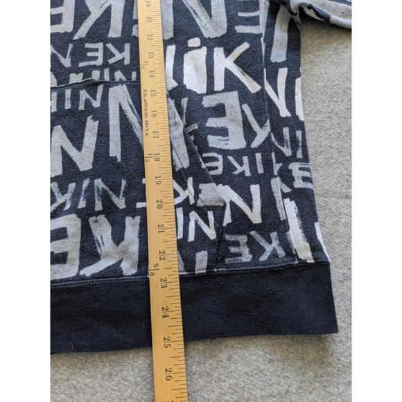 Nike Hoodie Fleece Sweatshirt Mens Size L Black Spell out Nike All Over Y2K - Picture 5 of 6